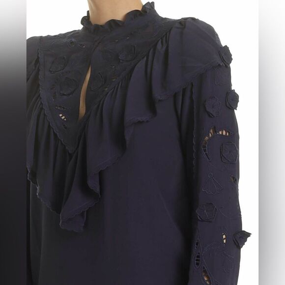 See By Chloe Blue Ruffled Bib Collar Blouse, US6 - Picture 4 of 16